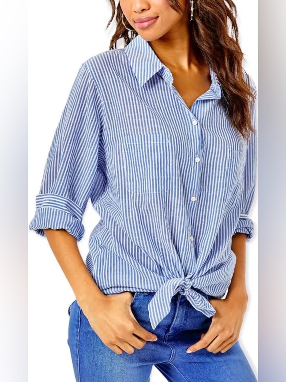 NWT Lilly Pulitzer SEA VIEW BUTTON DOWN, COASTAL BLUE LTWT OXFORD STRIPE